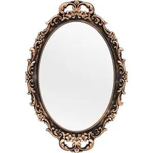 Decorative  Framed Mirror, Wall Hanging Mirrors & Tabletop Tray for Bedroom Living Room Dresser Decor, Oval- 9.6" W x 14.3" L (Bronze)