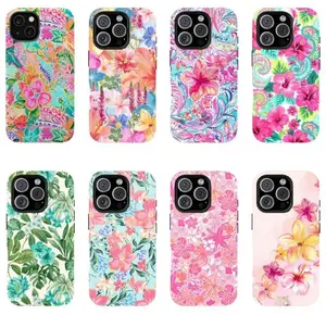 Tropical Floral Aesthetic Smartphone Phone Case, stylish pattern protective cover with lens protection. Compatible with iPhone 11-17 Pro Max