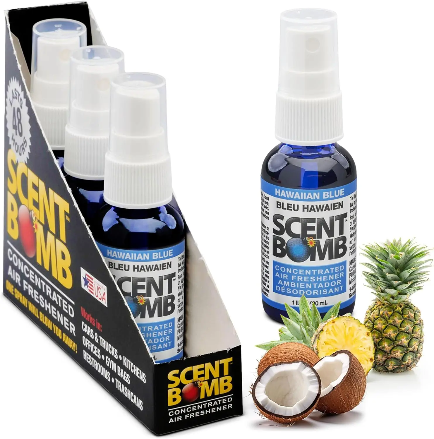 Scent Bomb Air Freshener Spray, LongLasting Odor Eliminator  Effective Deodorizer for Home & Car, Fresh Room Spray for Kitchen, Bathroom & Smell Neutralizer   oz Pack of , Hawaiian Blue Scent