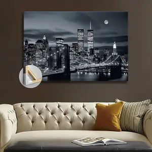 1pc Wooden Framed New York World Trade Center Brooklyn Bridge Twin Towers poster for Home, Office, Bathroom, and Bar Decor - Versatile Design for Nature-Inspired Beauty