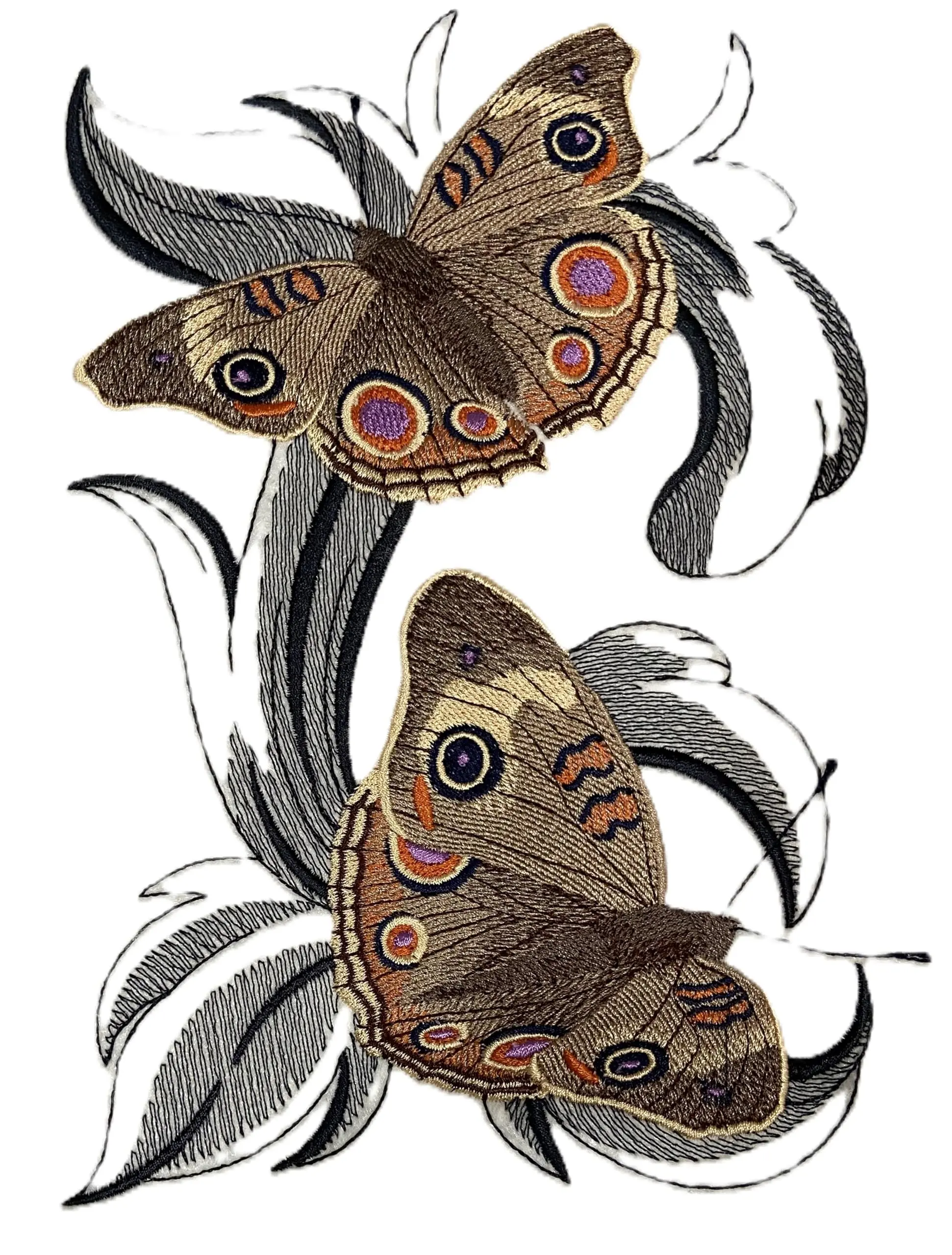 Common Buckeye Butterflies with Baroque Embroidered Patch (5.87" x 8.28") | Iron-On or Sew-On | Butterfly Applique for Jackets, Aprons & DIY Fashion