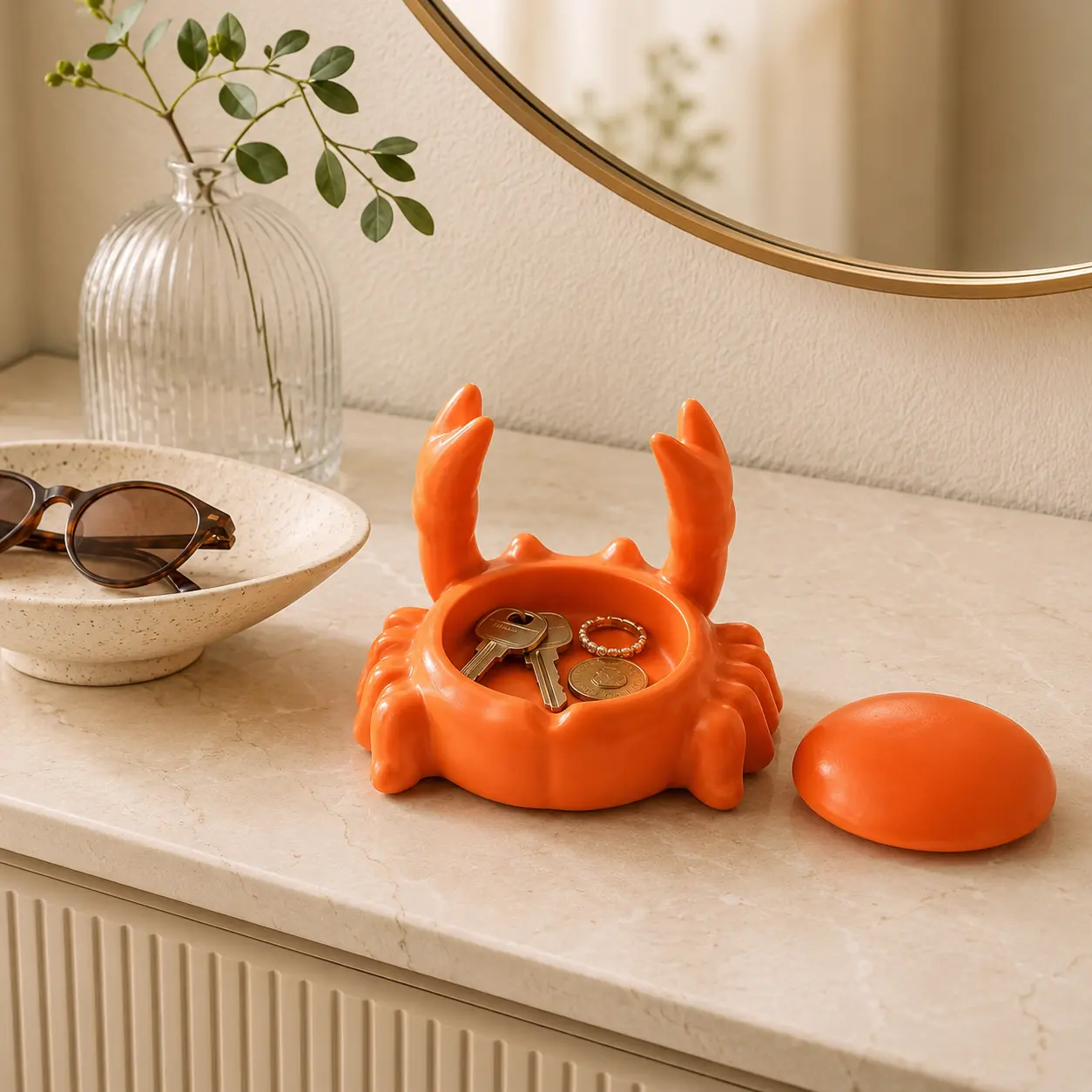 Cute Resin Crab Trinket Box with Removable Lid - Home Organiser, Coastal Decoration, Room Accessories for Smokers, Jewelry, Keys, Coins, Earbuds, Beach House Gift