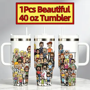 40oz Stainless Steel Insulated Tumbler with Handle 2-in-1 Direct Drink & Soft Straw Lid Leak-Proof Travel Mug, Cartoon Characters Fan Art Gift for Men & Women