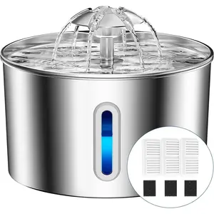 Stainless Steel Cat Water Fountain 2.2L Automatic Large Pet Water Dispenser for Indoor Dogs with 3 Filters No Spill Drinking Waterer Bowl Gifts for Cats and Dogs