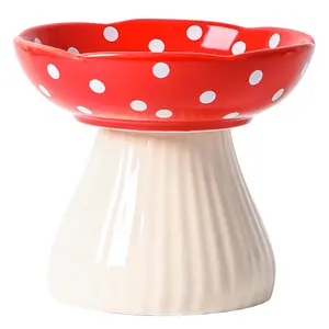 6 Inch Mushroom Shaped Ceramic Cat Bowl, Large Capacity Dog Food Water Bowl, Drinking Water Bowl, Anti-Tip Pet Feeding Dish for Dogs & Cats
