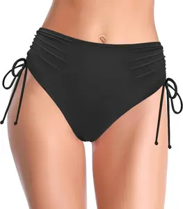 Women's Bikini Bottoms High Waisted Swimsuits Ruched Tummy Control Retro Full Coverage Basic Swim Bottoms
