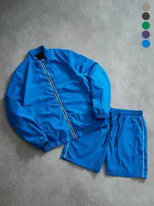 Men’s casual sports set, outdoor stylish minimalist two-piece outfit, zip jacket + shorts, polyester fabric, regular fit, suitable for spring, summer, and autumn wear, quick-drying, breathable, sun-protective, comfortable, ideal for everyday workouts and