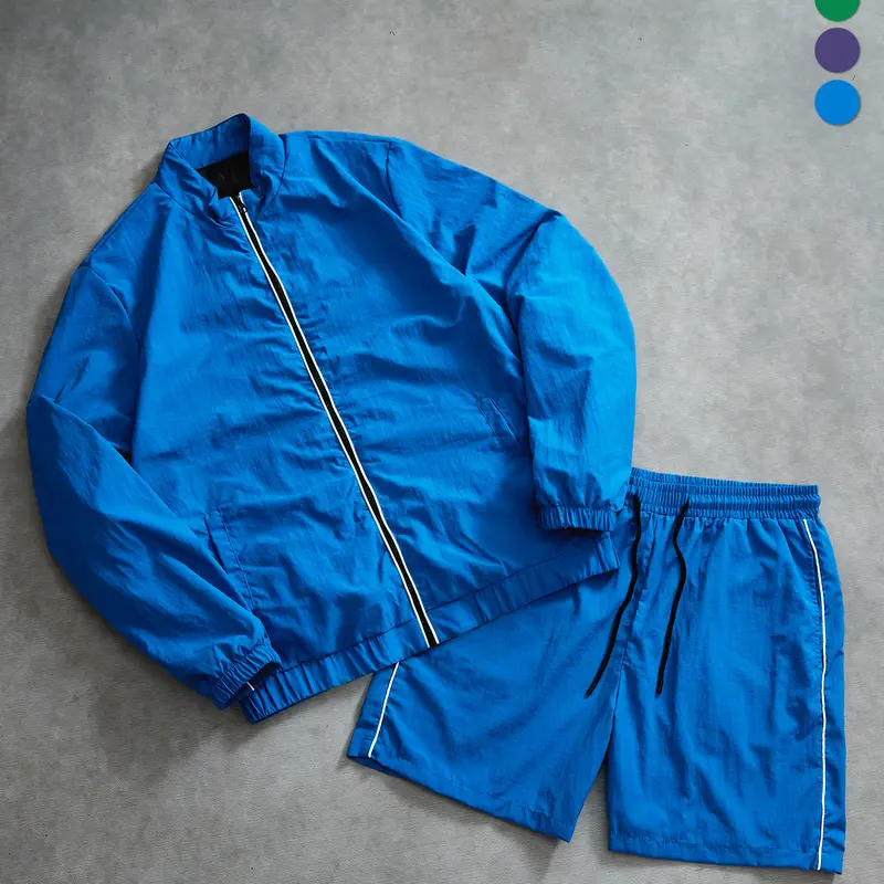 Men's 2-Piece Casual Sports Matching Set - Zip-Up Jacket + Shorts, Polyester Quick-Dry Fabric, Regular Fit, Breathable UV-Protective Gym Set for Spring Summer Everyday Workouts, 2 Piece Sets,sohochic