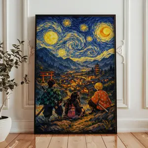 Demon Slayer Starry Night Wall Art Print, Anime Manga Poster, Fantasy Night Sky Artwork, Anime Wall Decor, Demon Slayer Fan Gift