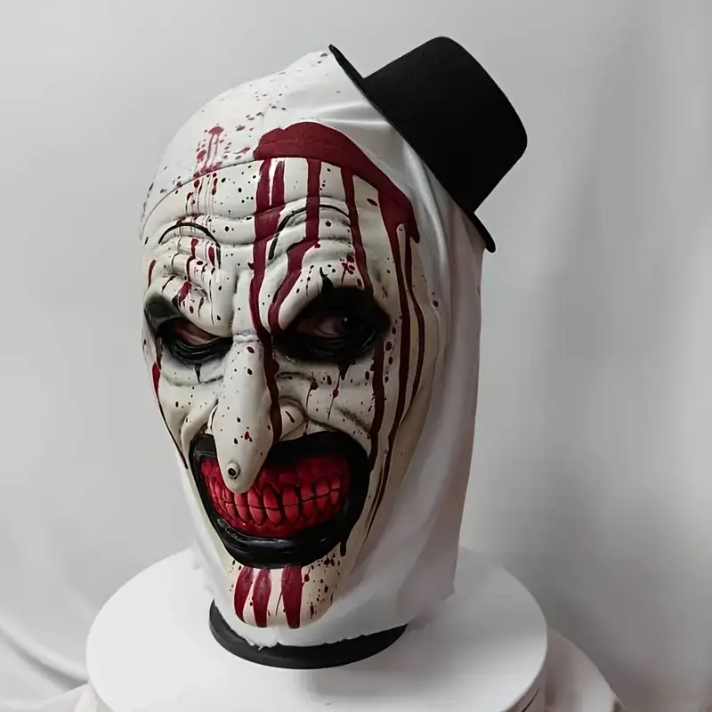 1pc Heavy-Duty Latex Clown Mask with Hood  Blood-Drip Design, Sharp Teeth - Horror Party Costume for Pennywise-Inspired, Kraken,urable for Costume Parties, Carnival, Themed Events - E Twilight Masquerade Emulsion Halloween Creep Wolf Mask Realistic Mask