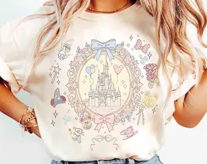 Vintage Pink Bow Magical Castle Shirt - Retro Coquette Princess Tee - Aesthetic Fairytale Castle Top - Comfort Colors® Magical Girl Trip Shirt