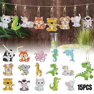 15PCS Diamond Painting Keychains Animal Diamond Art Ornaments Double Side Diamonds Key Rings DIY Art Pedants for Beginners Birthday Crafting Home Party Decors