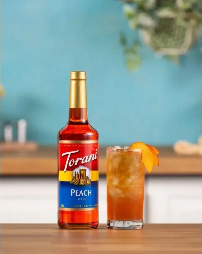 Torani Peach Fruit Syrup Concentrate for Sodas, Coffee, Mixed Drinks - 750 ML Bottle - Natural
