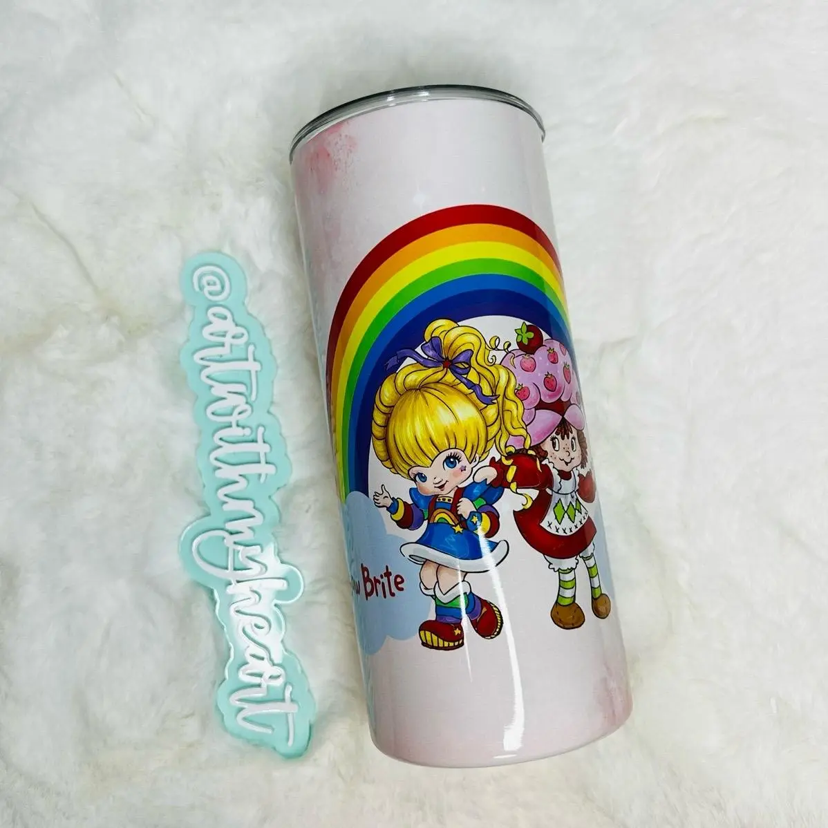 Strawberry Shortcake Tumbler - Portable Water Bottle with Rainbow Design, Ideal for Beverages and Coffee