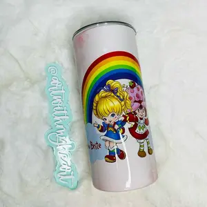 Strawberry Shortcake Tumbler - Portable Water Bottle with Rainbow Design, Ideal for Beverages and Coffee