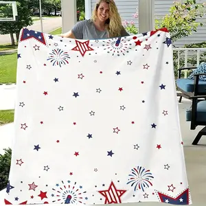 300GSMRedWhiteandBlueStarGiftBlanketWarmStarCoverblanketComfortFlannelblanketLightweightblanket,suitableforsofa,bed,travel,outdoor,comfort,office,flannelblanket,smallcoverblanket,napblanket,airconditioningblanket