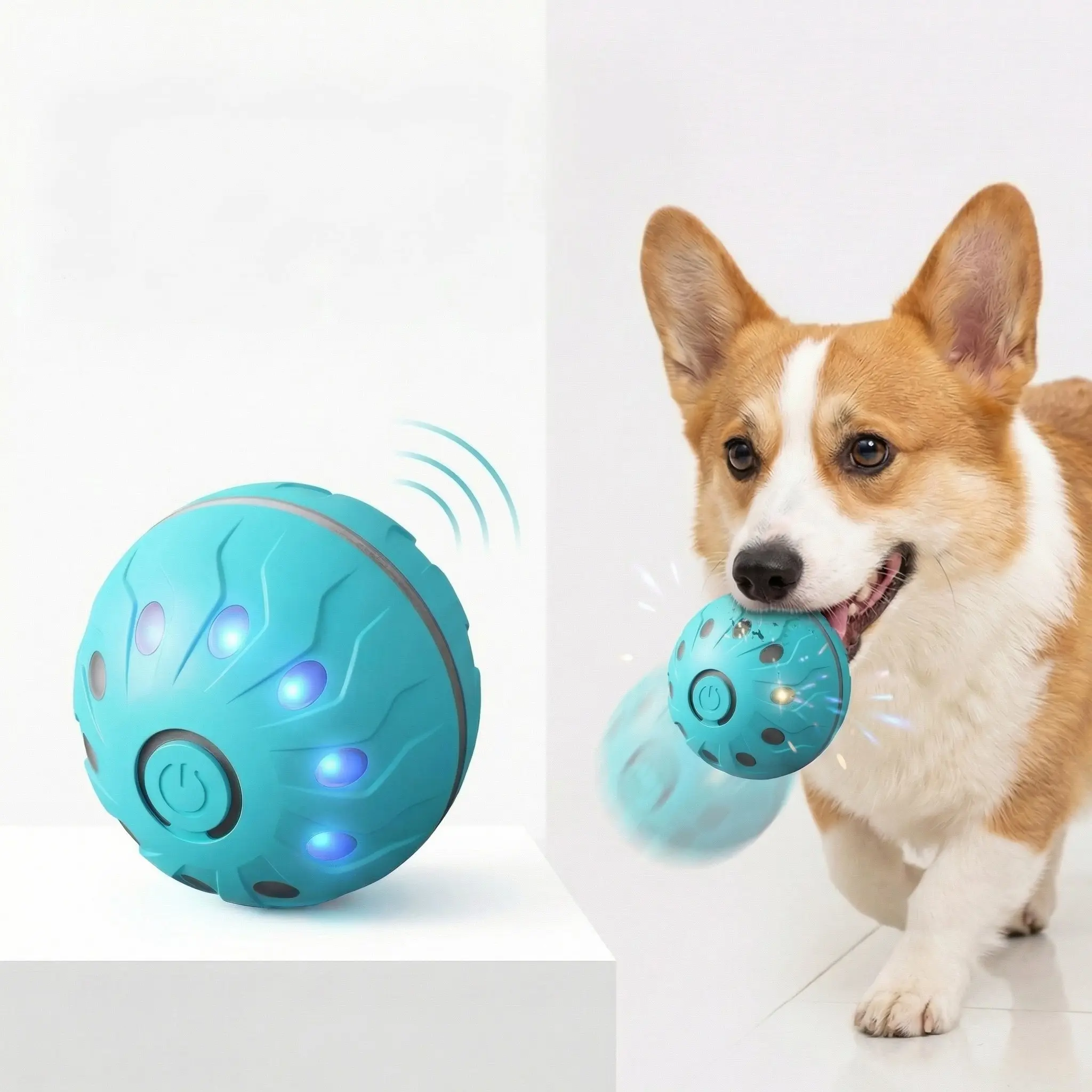 Smart Interactive Dog Toy - Automatic rolling ball，Smart Interactive Pet Ball Auto-Rolling Bouncing LED Lights USB Rechargeable Toy for Dogs Cats Durable Elastic Plastic