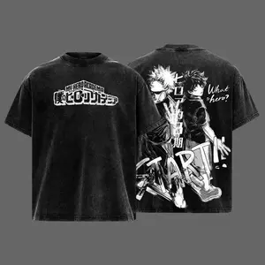 Bakugo My Hero Academia Anime Double-Printed Oversized Washed Seamless Short-Sleeve Soft Cotton Men's T-Shirt, Unisex Apparel, Birthday/Christmas Gift for Anime Manga Fans