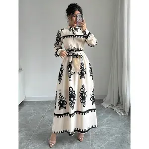 Elegant Floral Print Long Sleeve Dress, Women's Fashion A-Line Maxi Dress, Casual Summer Dresses, Knee-Length Party Dress