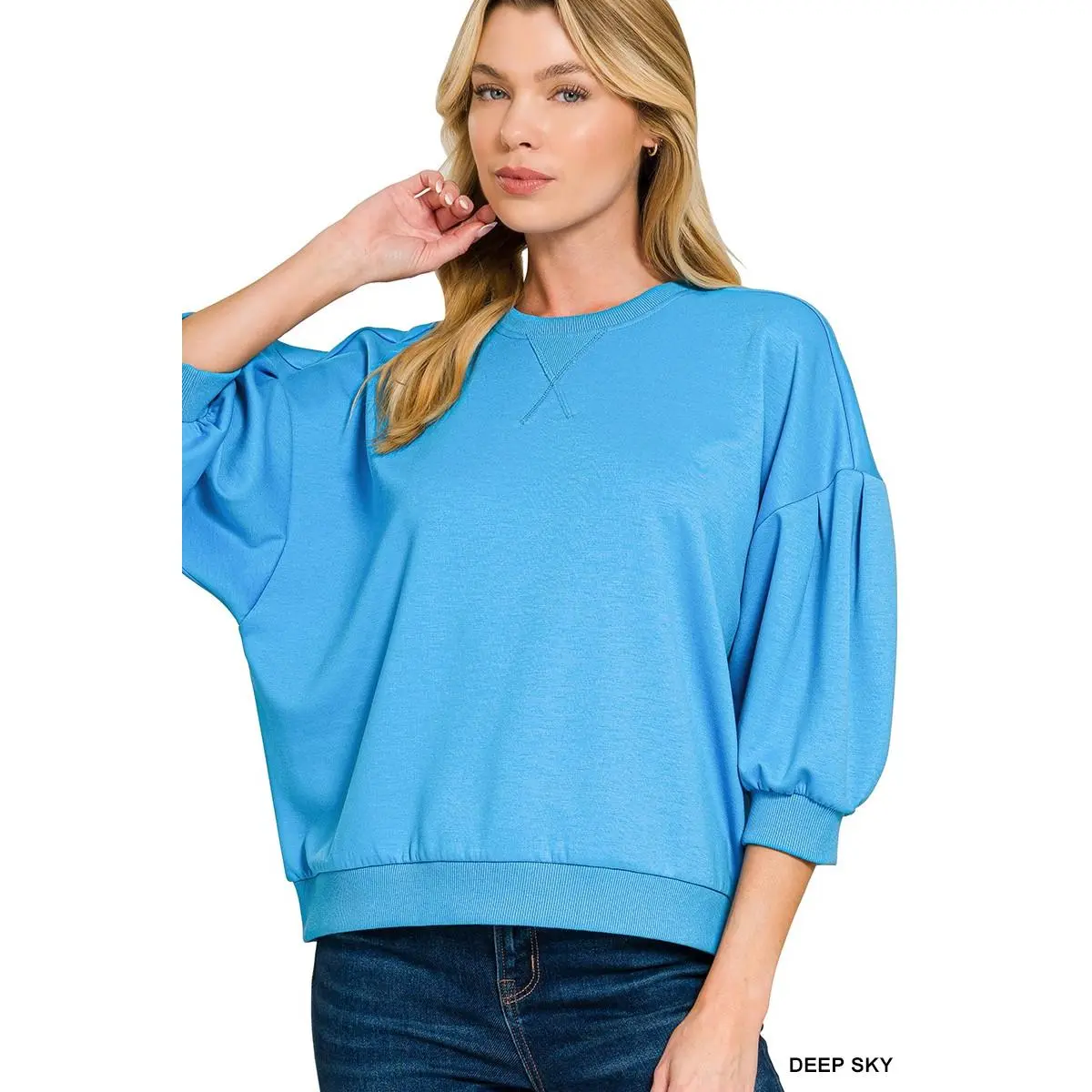 Women's Zenana Scuba Fabric Pullover, Round Neck Dolman Sleeve Sweatshirt Tops, Casual, Chic