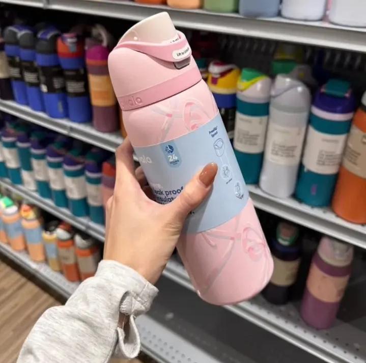 Owala FreeSip Insulated Stainless Steel Water Bottle Model Leak Proof Built In Straw Free Double Wall Cute Pastel Bow Design Travel Tumbler Gift for Her