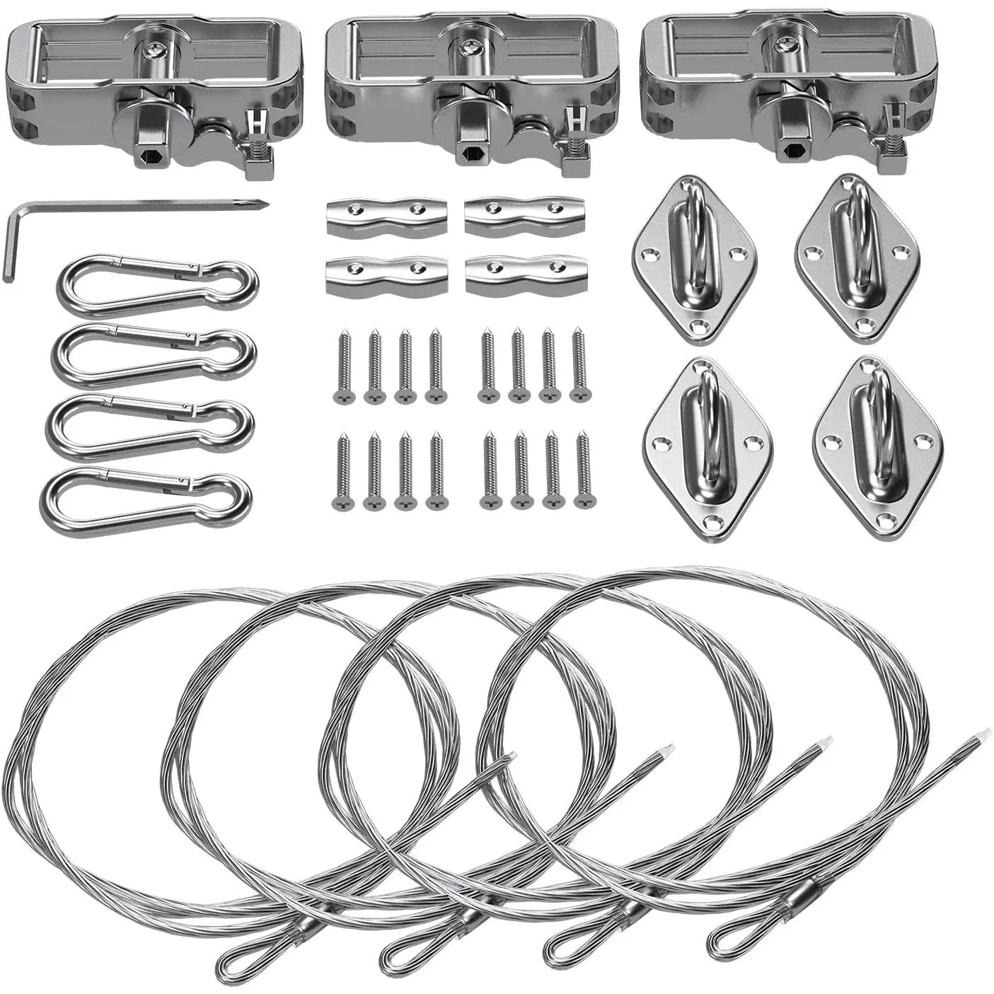 Sun Shade Sail Hardware Kit with 24' (6'x4) Cable Wire Rope Rectangle Shade Sail Installation Kit for Deck Patio Yard Garden