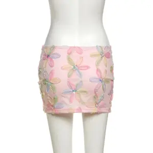 Weird Puss Colorful Flowers Skirts Women Sequins Patchwork Mesh Summer Trend Sweet Street Party Casual Holiday Chic Mini Bottoms