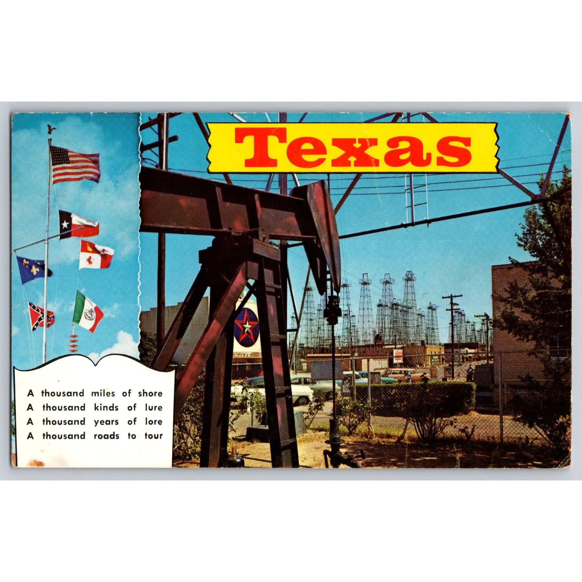 Texas TX Postcard Featuring Oil Wells & Six Flags Fort Stockton