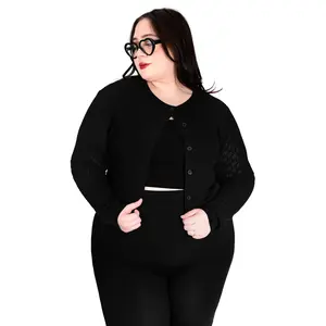 Marnie Button Front Textured Black Cardigan Light Weight Sweater