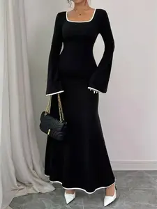 Square Neck Flare Sleeve Maxi Dress