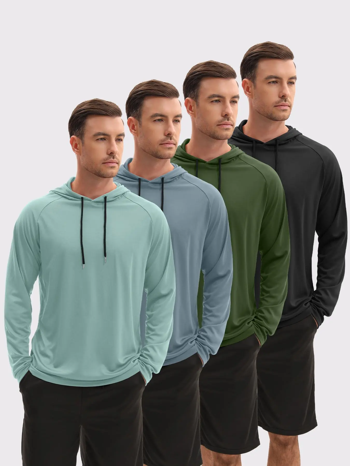Noeallyrisss 4 Pack Men's Fishing Shirts Long Sleeve UPF Sun Protection Hoodie Lightweight Hiking Running Swimming Athletic Shirt