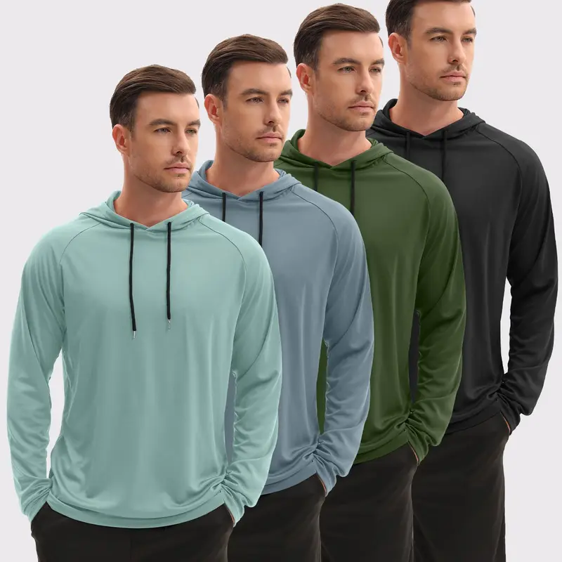 Noeallyrisss 4 Pack Men's Fishing Shirts Long Sleeve UPF Sun Protection Hoodie Lightweight Hiking Running Swimming Athletic Shirt