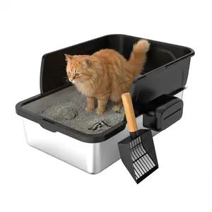 Stainless Steel Litter Box, Large Metal Cat Litter Boxes with High Sided for Big Cats Multiple Cats 24"X20"X16",Anti-Urine Leakage, Non-Stick Bottom & Includes Litter Metal Scoop