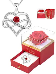 Women's heart-shaped infinity pendant necklace and rose gift box set, pendant engraved with 'I love you forever', stylish Mother's Day and Valentine's Day gift, women's jewelry gift, women's necklace, a gift for the most loved family members and lovers.