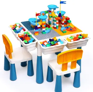 Toddlers Activity Table 7 in 1 Kids Activity Tables and Chair Set with 152Pcs Large Marble Run Building Blocks, Sand/Water Tables, Kids Learning Play Table Toys for Girls Boys Toddler Age 3-7