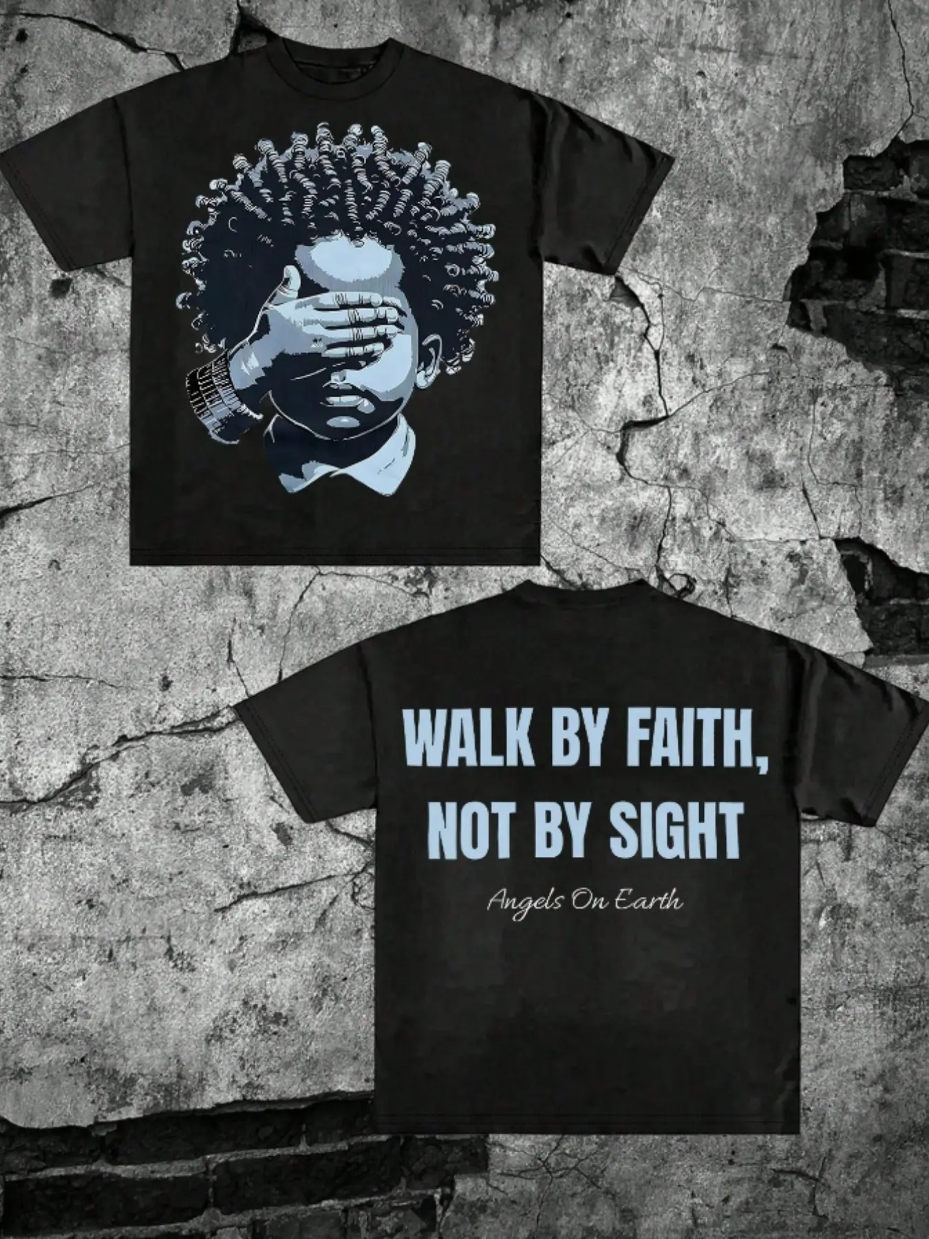 Walk By Faith Not By Sight Graphic T-Shirt, Oversized Faith Inspired Christian Tee, Vintage Streetwear Short Sleeve Top, Y2K Aesthetic Religious Print Tshirt for Men Women, Comfy Daily Wear Gym Workout Casual Graphic Tee, 2025 Trendy Hip Hop Street Fashio