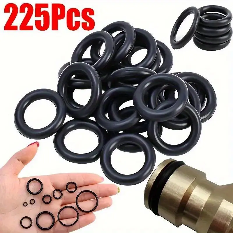 225 Piece O-Ring Set, Oil and Water Resistant Rubber Seals, Multiple Sizes for Automotive, Machinery and Fuel System Applications