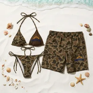 [HOT SUMMER 2026] Twisted Tea Camouflage Matching Couple Swimsuit Set – Camo Bikini Set & Swim Trunks, Matching Beachwear, Summer Vacation Outfit