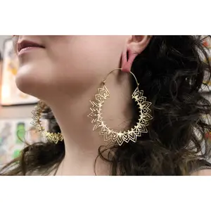 Andi-Gold Brass Ear Weights for Stretched Ears, Handmade Craft Tribal Look Mandala Art Indian Style Gauges, Style #6