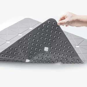 Non-Slip Silicone Shower Mat 24x24, Foldable Bath Floor Pad with Suction Cups (Dark Grey)