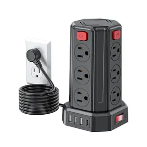 Power Strip Surge Protector, 6.5 Ft Extension Cord with 12 AC Multiple Outlets 4 USB (1 USB C), SMALLRT Power Tower Desktop Charging Station (Black, 6.5 Ft)