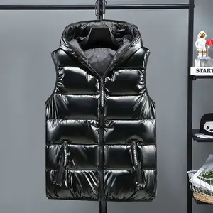 Vest for Men's sprint coats jakets Lightweight Water-Resistant mens vest Casual Menswear Fabric Zipper Pockets Polyester Collar Navy Nylon Puffer