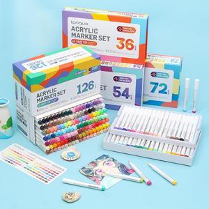 acrylic marker pen set, 126/72/54/36 colors soft brush acrylic markers set, waterproof pen, soft brush nib for glass stone metal wood plastic paper