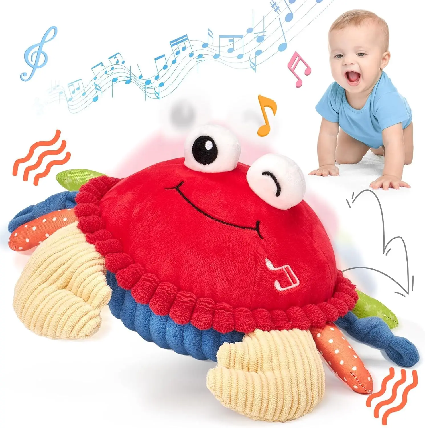 Halloween Gift Musical Crawling Crab Plush Toy for Babies 12-18 Months – Interactive Tummy Time Toy with 40 Songs & Recording, Dancing, Walking & Bouncing – Sensory Toys for Toddlers 1-3, Birthday Gift for Boys & Girls