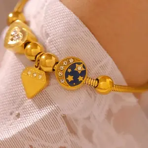 Stainless Steel Rhinestone Charm Bracelet