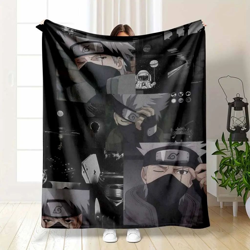 Kakashi Hatake Naruto Series Flannel Blanket Dark Aesthetic Character Graphic and Manga Panel Print Soft Warm Cozy Lightweight Throw Ideal for Sofa Bedroom Office Travel Gift Decor Use