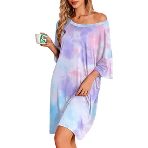 Plus Size Nightgowns for Women Oversized Sleep Shirt Short Sleeve Nightshirt T-Shirt Dress Sleepwear S-5XL