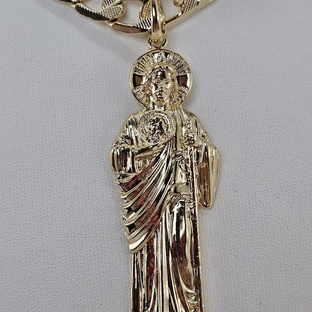 (71) San Judas pendant  with chain 24 inches 14K gold plated