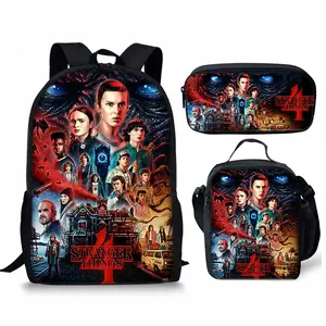 School Backpack 3pcs Movie Theme Geek Bag 16 Inch Large Capacity for Boys Girls with Lunch Box Pencil Case Wet Wipe Clean Casual Daypack for Kids Teens Elementary Middle School Modern Backpack
