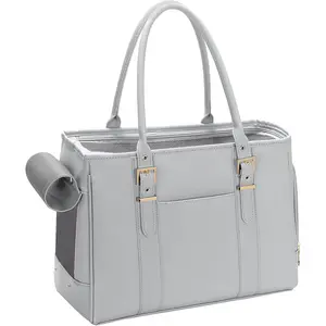 Pet Carrier Dog Purse Cat Bag Soft-Sided Carriers Travel Airline Approved, Stylish Leather Tote Handbag for Small Animal Puppy Kitten (Grey)